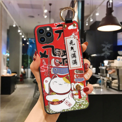 Lucky Cat Phone Case with Hand Strap and Key Chain