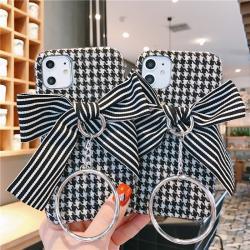 Compatible with Apple , Lattice Bowknot Iron Ring Soft Phone Case