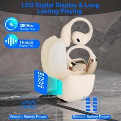 1 Set Wireless V5.4 Open Ear Earbuds With Earhook LED Display Charging Case IPX5 Waterproof 300Hrs Standby Time Touch Control Stereo Sport Headphones For Workout Running