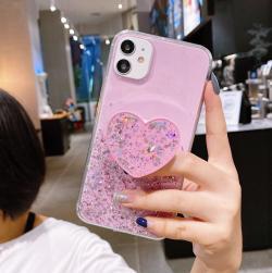 Glitter Silver Foil Epoxy Soft Glue Lanyard Stand Phone Case