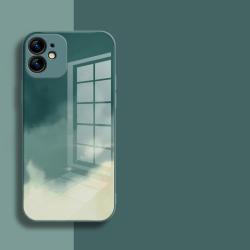 Compatible with Apple , Suitable For Apple 12 Mobile Phone Case Watercolor Straight Edge Tempered Glass Case