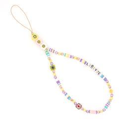Bohemian Smiley Soft Ceramic Phone Chain Love Letter Crystal Beads Handmade Beaded Anti-Lost Mobile Phone Lanyard