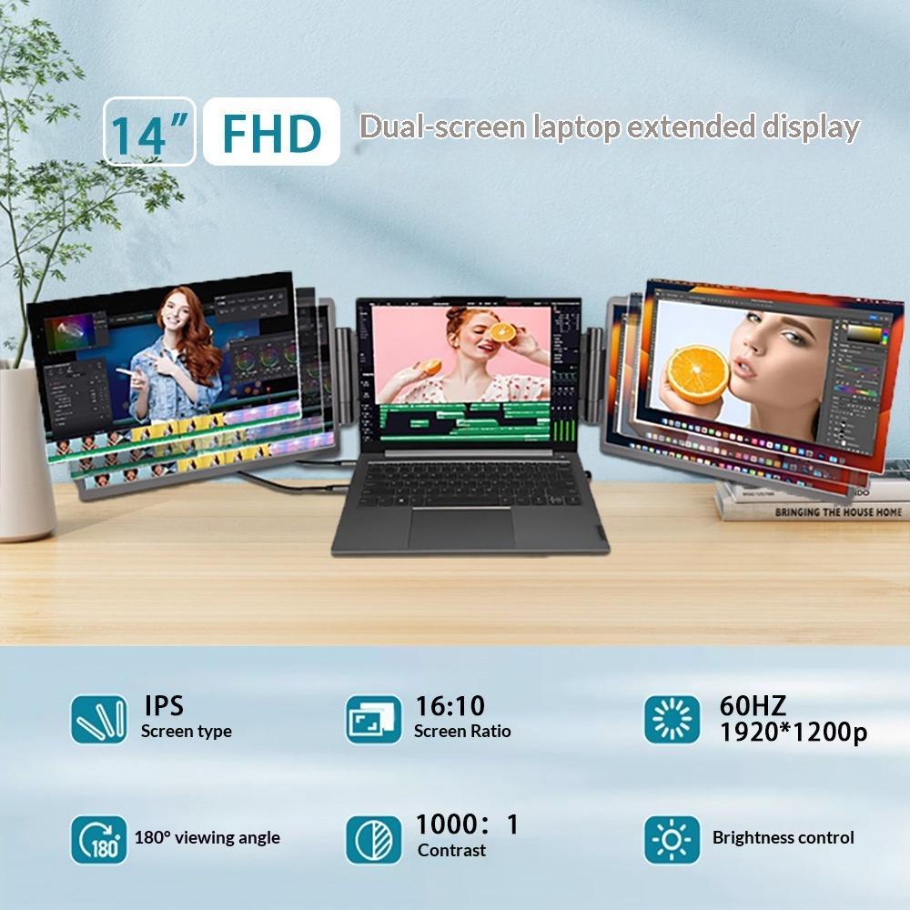 14-inch Dual-Screen Portable Monitor For Laptop External Display Extension
