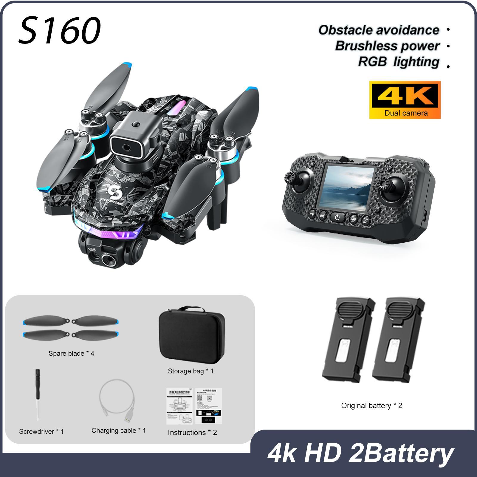 Drone With Screen Remote & Obstacle Avoidance, Foldable Brushless Quadcopter With 2 Batteries & RGB Lights