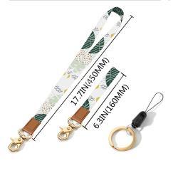 Leather-Polyester Wrist-Neck Dual-Use Keychain Lanyard