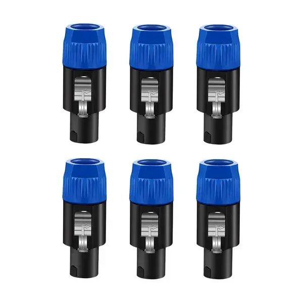 5 Core 4 Pole Speakon Connector 6 Pieces With Twist Lock Audio Jack Male Plug ?Loud Speaker To Amplifier Plug - 4 Conductor Speak-On Cable Adapter Replacement - SPKN BLU 6PCS