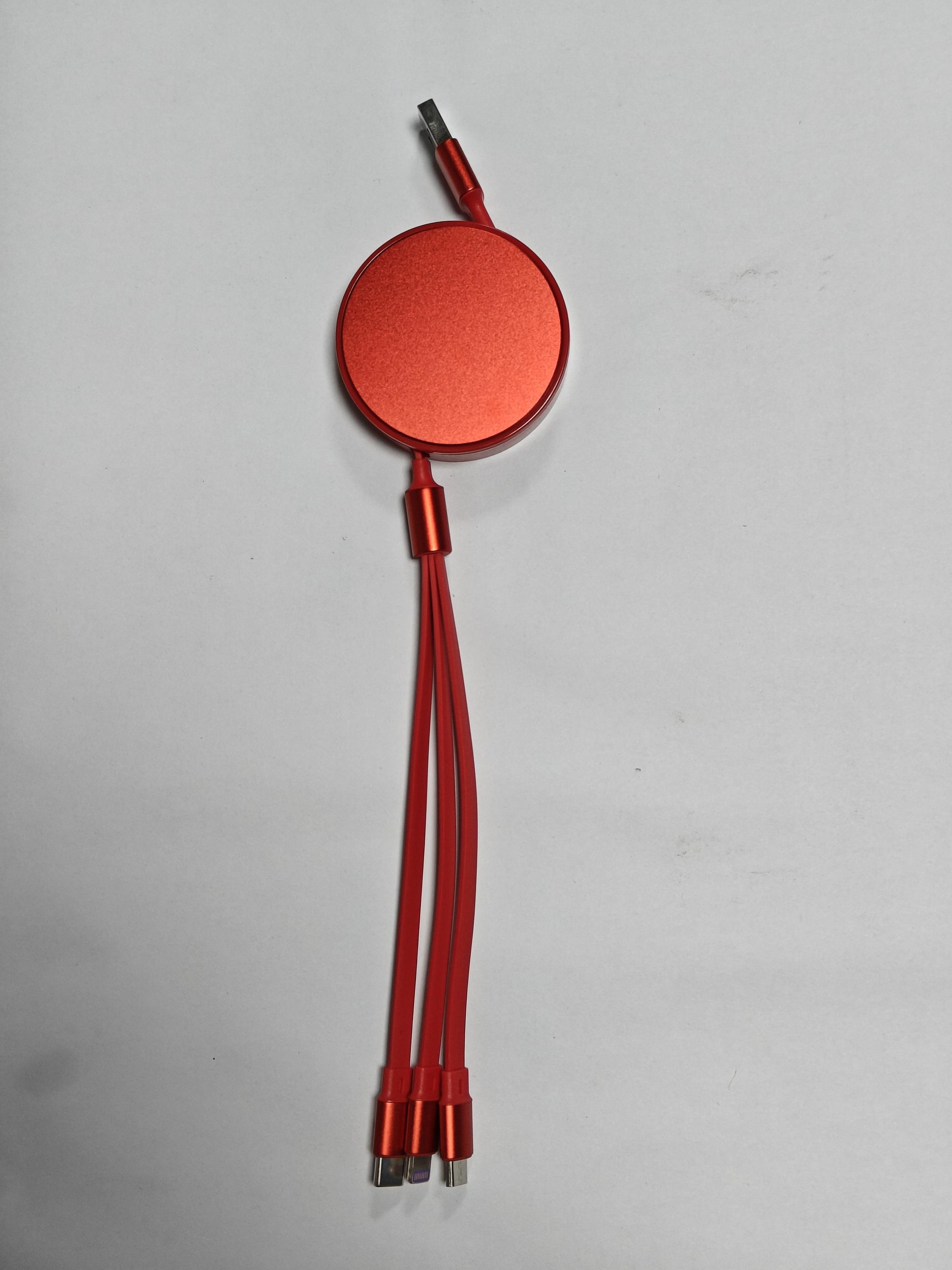 Three-in-one retractable data cable-USB head model-red-1 piece - Option1