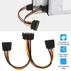 15 Pin Y Splitter Cable Adapter Male To Female Converter Cord For Hard Drive