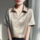 Womens Short-sleeved Blouse High-end Solid-color Elegant Versatile Shirt