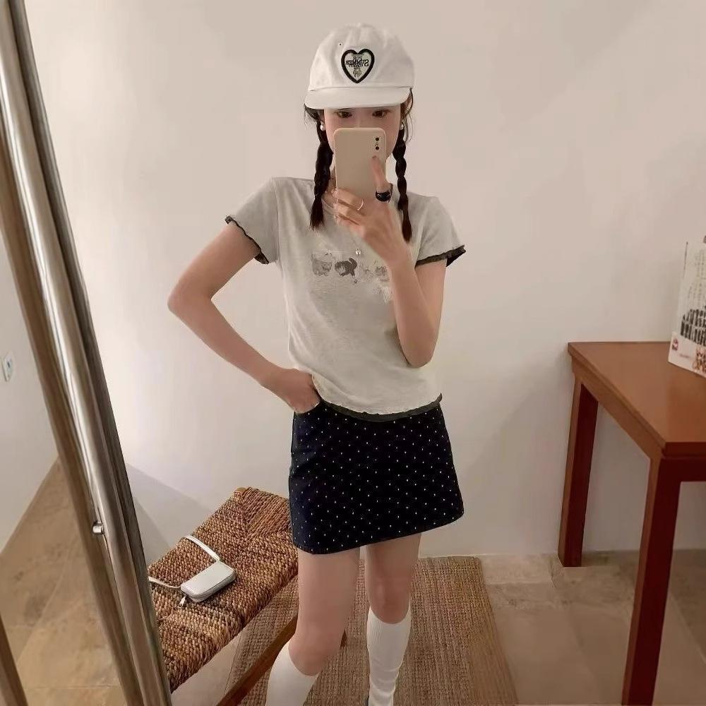 Cartoon Cat Lace Bow Short Sleeve