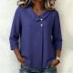 Casual Cotton-linen V-neck Top Three-quarter-sleeve Relaxed-fit Shirt