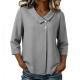Casual Cotton-linen V-neck Top Three-quarter-sleeve Relaxed-fit Shirt