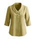 Casual Cotton-linen V-neck Top Three-quarter-sleeve Relaxed-fit Shirt