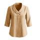 Casual Cotton-linen V-neck Top Three-quarter-sleeve Relaxed-fit Shirt