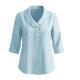 Casual Cotton-linen V-neck Top Three-quarter-sleeve Relaxed-fit Shirt