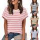 Crew-neck Regular-fit Casual Short-sleeve Striped T-shirt Top
