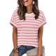 Crew-neck Regular-fit Casual Short-sleeve Striped T-shirt Top