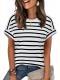 Crew-neck Regular-fit Casual Short-sleeve Striped T-shirt Top