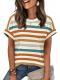 Crew-neck Regular-fit Casual Short-sleeve Striped T-shirt Top