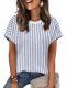 Crew-neck Regular-fit Casual Short-sleeve Striped T-shirt Top