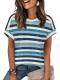 Crew-neck Regular-fit Casual Short-sleeve Striped T-shirt Top