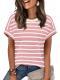 Crew-neck Regular-fit Casual Short-sleeve Striped T-shirt Top