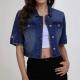 Navy Blue Lapel Single-breasted Outerwear Top