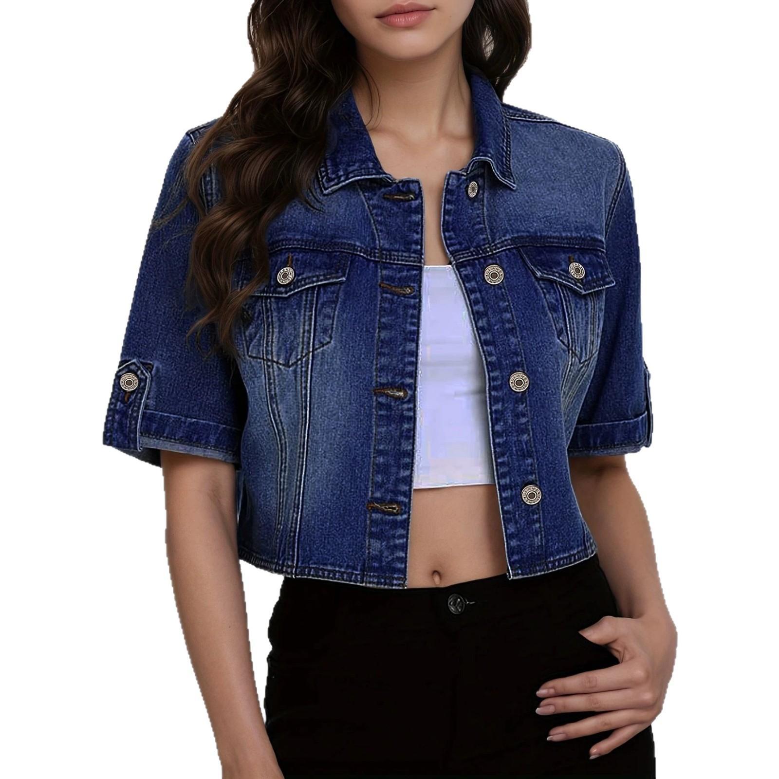 Navy Blue Lapel Single-breasted Outerwear Top