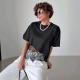 Niche Style Mesh Lace Patchwork T-shirt Short Sleeves