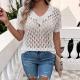 Knitted V-neck Short-sleeve Top Hollow-out Knit Sweater