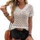 Knitted V-neck Short-sleeve Top Hollow-out Knit Sweater