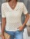 Knitted V-neck Short-sleeve Top Hollow-out Knit Sweater