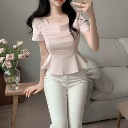 Mesh-panelled Square-neck Top With Puff Sleeves