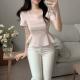 Mesh-panelled Square-neck Top With Puff Sleeves