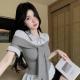 Preppy-style Polo-neck Faux Two-piece Striped Blouse For Women