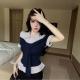 Preppy-style Polo-neck Faux Two-piece Striped Blouse For Women