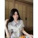 Preppy-style Polo-neck Faux Two-piece Striped Blouse For Women