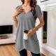 New Fashionable Womens Solid Color V-neck Pocket Casual Versatile Top