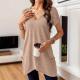 New Fashionable Womens Solid Color V-neck Pocket Casual Versatile Top