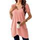 New Fashionable Womens Solid Color V-neck Pocket Casual Versatile Top