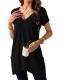 New Fashionable Womens Solid Color V-neck Pocket Casual Versatile Top