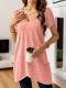 New Fashionable Womens Solid Color V-neck Pocket Casual Versatile Top