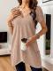 New Fashionable Womens Solid Color V-neck Pocket Casual Versatile Top