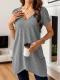 New Fashionable Womens Solid Color V-neck Pocket Casual Versatile Top