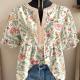 European And American Womens V-neck Ruffled-sleeve Short Sleeve