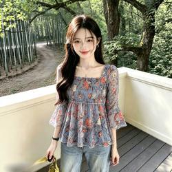 Summer New Arrival Flared-sleeve Floral Top