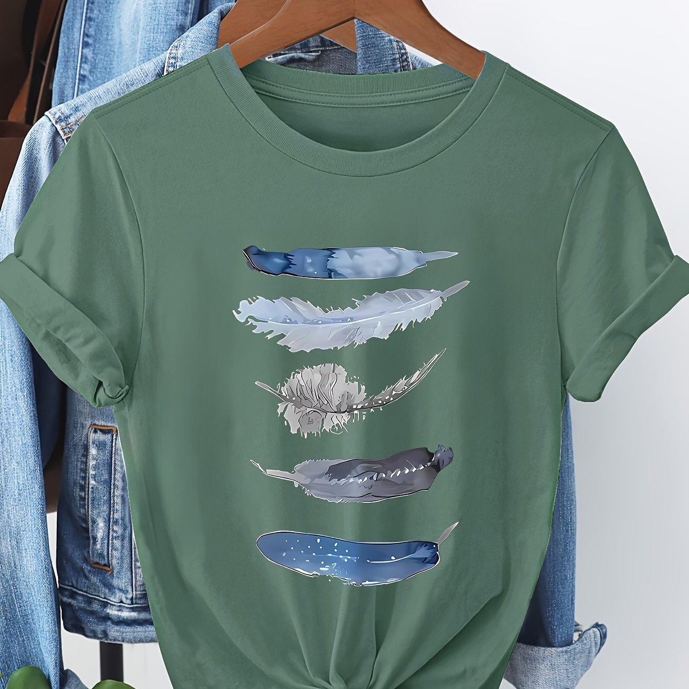 Womens Art-Print Casual Short-Sleeve T-Shirt