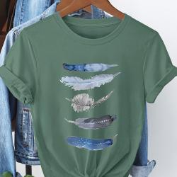 Womens Art-Print Casual Short-Sleeve T-Shirt