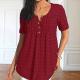 Casual Commute Button-up Polka-dot Round-neck Loose-fit Short-sleeve Blouse Top