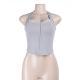 Strapless Lace-panelled Button-front Waist-cinching Top